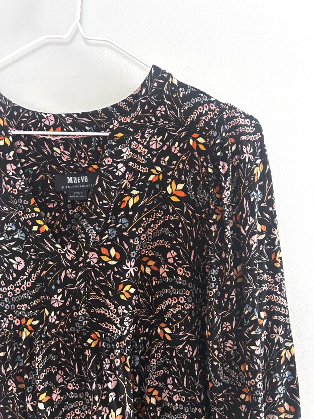 Anthropologie Maeve Black Floral Mini Dress Tiered Ruffle Womens S Boho Western - Picture 3 of 10